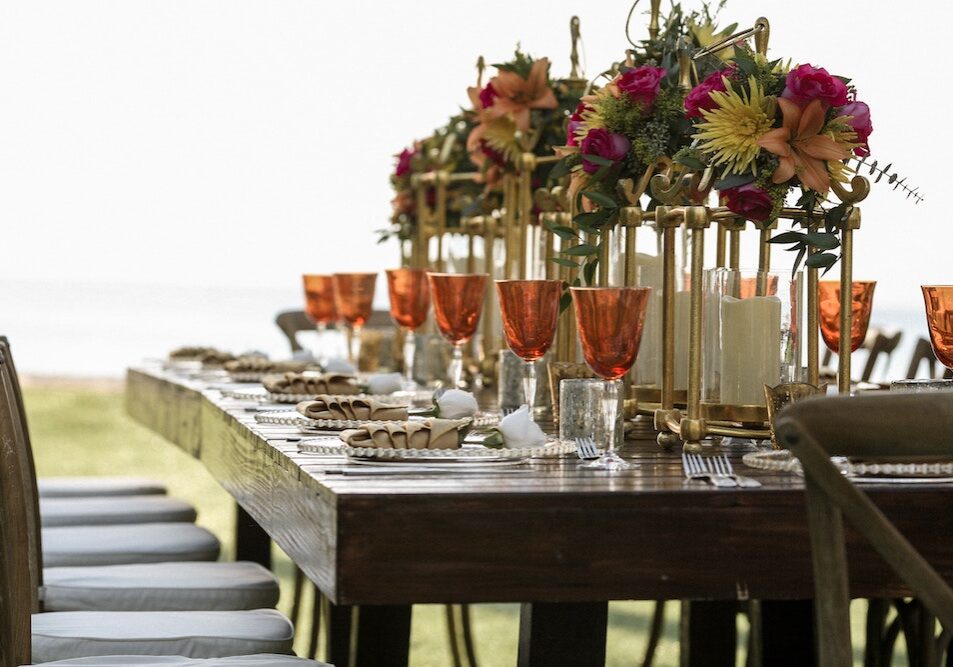 table with red glasses table with red glasses
